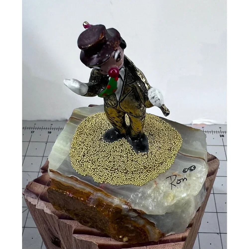 Handcrafted Metal Hobo Clown Figurine Stone Base 24K Gold Detailing '83 Ron Lee - Picture 3 of 10